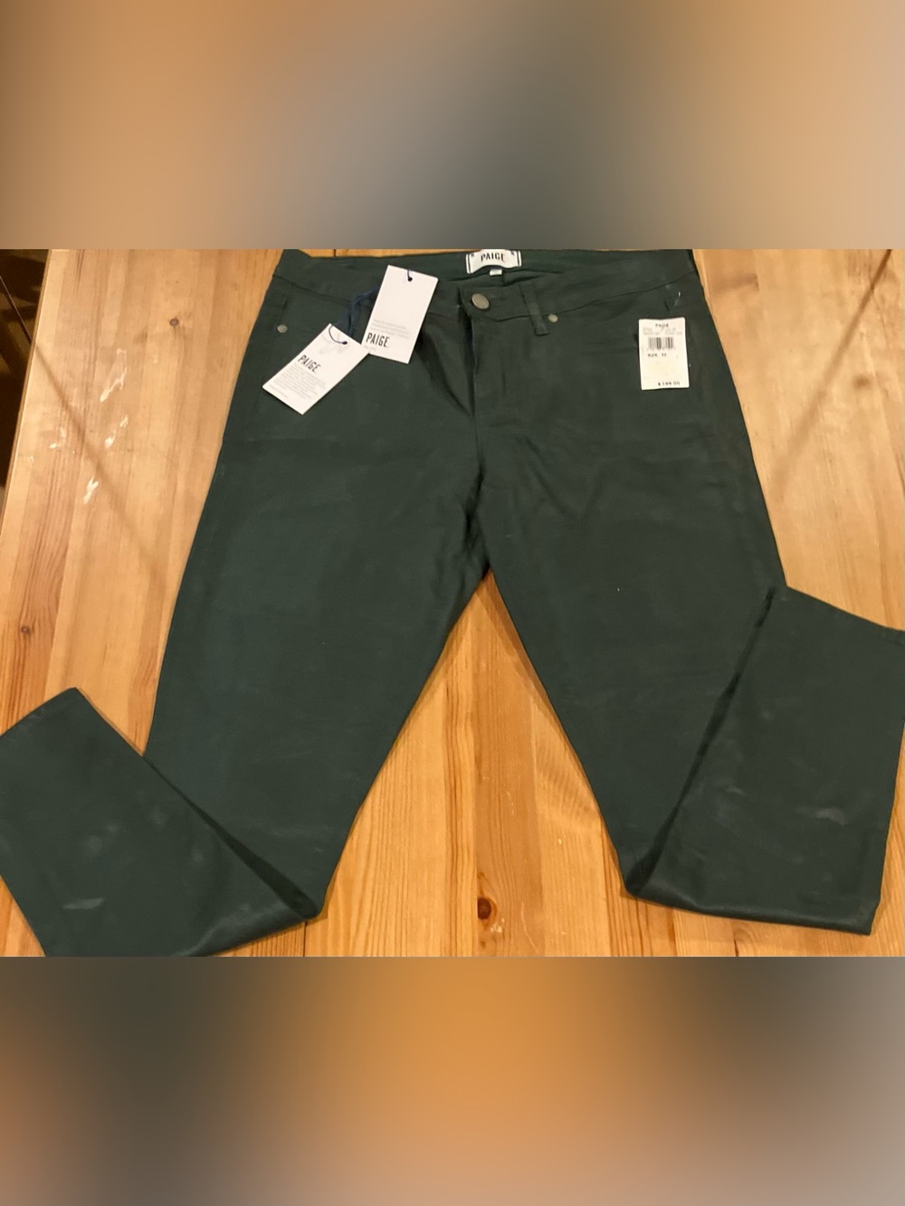 NWT PAIGE Verdugo Ankle Skinny Jeans Silk Forest Green Size 32 Rare